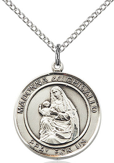 St. Madonna del Ghisallo Medal in Fine Pewter, 3/4" round, Your Choice of Chain # 17304