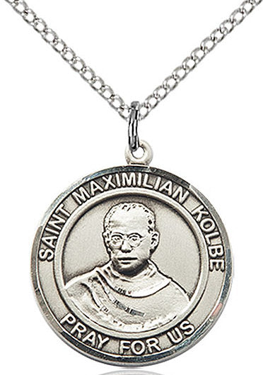 St. Maximilian Kolbe Medal in Fine Pewter, 3/4" round, Your Choice of Chain # 17307