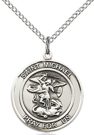 St. Michael the Archangel Medal in Fine Pewter, 3/4" round, Your Choice of Chain # 17308