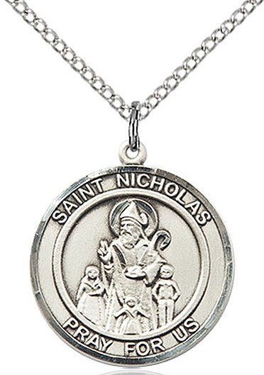 St. Nicholas Medal in Fine Pewter, 3/4" round, Your Choice of Chain # 17310