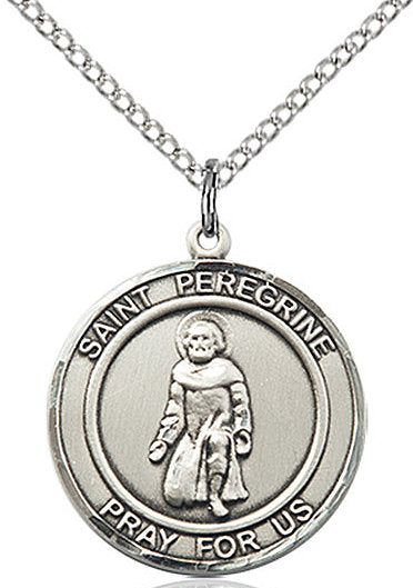 St. Peregrine Medal in Fine Pewter, 3/4" round, Your Choice of Chain # 17312