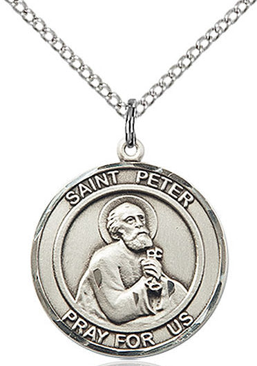 St. Peter the Apostle Medal in Fine Pewter, 3/4" round, Your Choice of Chain # 17313