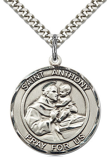 St. Anthony of Padua Medal in Fine Pewter, 1" round, Your Choice of Chain # 17323