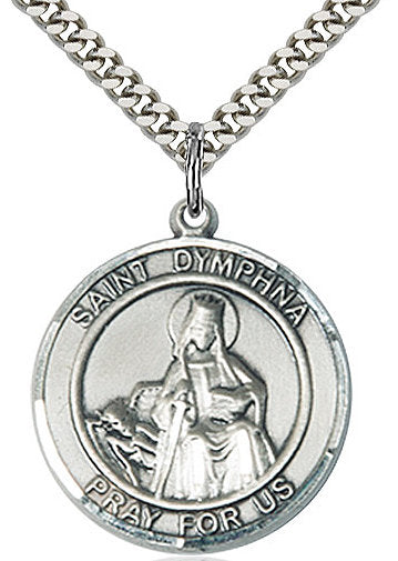 St. Dymphna Medal in Fine Pewter, 1" round, Your Choice of Chain # 17326