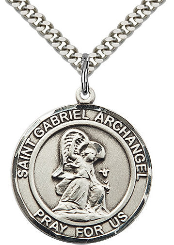 St. Gabriel the Archangel Medal in Fine Pewter, 1" round, Your Choice of Chain # 17330