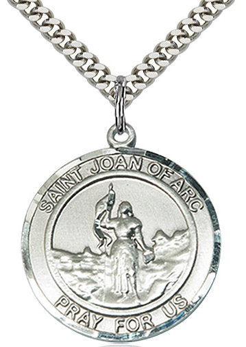 St. Joan of Arc Medal in Fine Pewter, 1" round, Your Choice of Chain # 17337