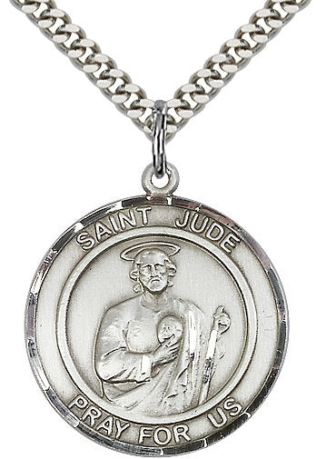 St. Jude Medal in Fine Pewter, 1" round, Your Choice of Chain # 17346