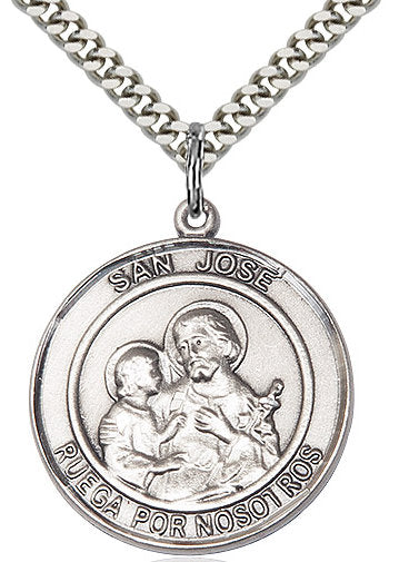 San Jose Spanish Medal in Fine Pewter, 1" round, Your Choice of Chain # 17352