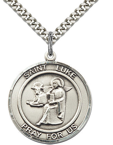 St. Luke the Apostle Medal in Fine Pewter, 1" round, Your Choice of Chain # 17354