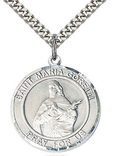 St. Maria Goretti Medal in Fine Pewter, 1" round, Your Choice of Chain # 17356