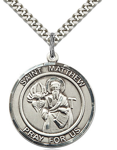 St. Matthew the Apostle Medal in Fine Pewter, 1" round, Your Choice of Chain # 17357
