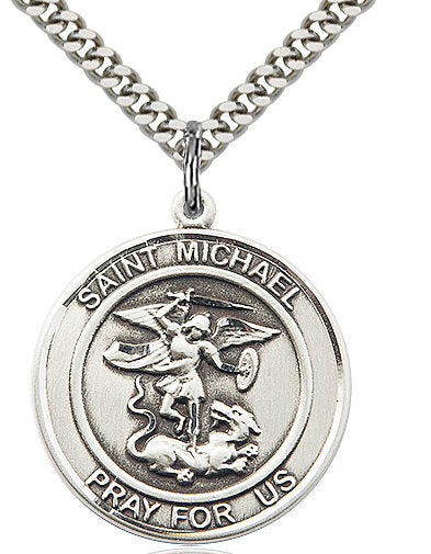 St. Michael the Archangel Medal in Fine Pewter, 1" round, Your Choice of Chain # 17359