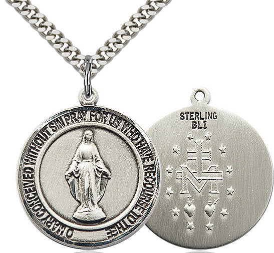 St. Miraculous Medal in Fine Pewter, 1" round, Your Choice of Chain # 17360