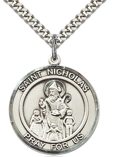 St. Nicholas Medal in Fine Pewter, 1" round, Your Choice of Chain # 17361