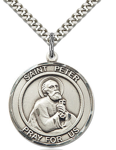 St. Peter the Apostle Medal in Fine Pewter, 1" round, Your Choice of Chain # 17364