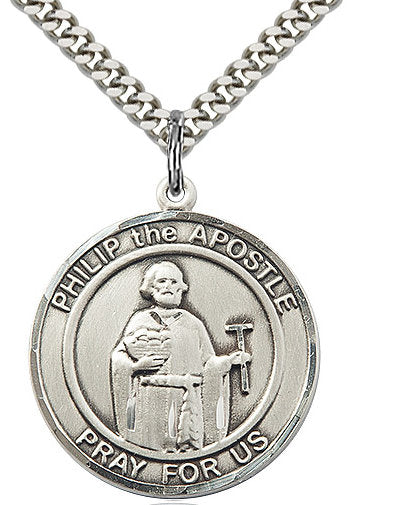 St. Philip the Apostle Medal in Fine Pewter, 1" round, Your Choice of Chain # 17365