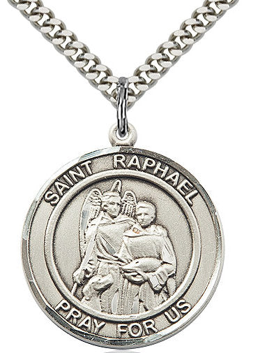 St. Raphael the Archangel Medal in Fine Pewter, 1" round, Your Choice of Chain # 17366