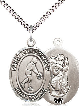 Basketball / St. Christopher Medal in Fine Pewter, 3/4", Your Choice of Chain # 17375