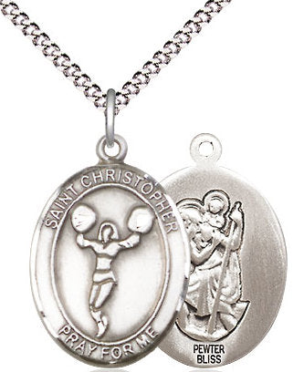 Cheerleading / St. Christopher Medal in Fine Pewter, 3/4", Your Choice of Chain # 17376