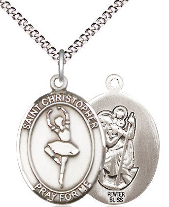 Dance / St. Christopher Medal in Fine Pewter, 3/4", Your Choice of Chain # 17377