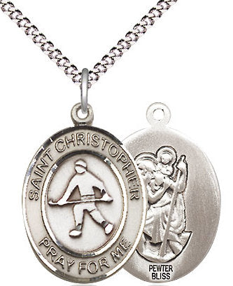 Field Hockey / St. Christopher Medal in Fine Pewter, 3/4", Your Choice of Chain # 17378