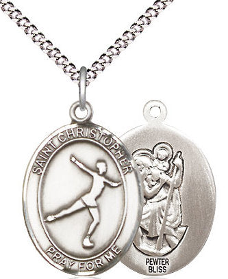 Figure Skating / St. Christopher Medal in Fine Pewter, 3/4", Your Choice of Chain # 17379