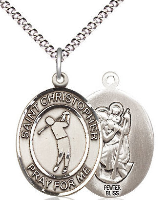 Golf / St. Christopher Medal in Fine Pewter, 3/4", Your Choice of Chain # 17382