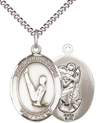 Gymnastics / St. Christopher Medal in Fine Pewter, 3/4", Your Choice of Chain # 17383