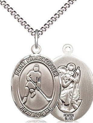 Ice Hockey / St. Christopher Medal in Fine Pewter, 3/4", Your Choice of Chain # 17384