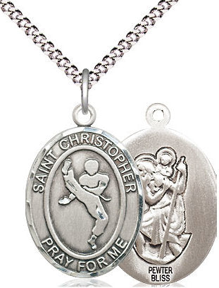 Martial Arts / St. Christopher Medal in Fine Pewter, 3/4", Your Choice of Chain # 17386