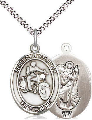 Motorcycle / St. Christopher Medal in Fine Pewter, 3/4", Your Choice of Chain # 17387