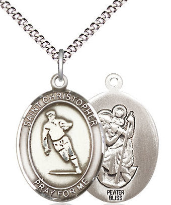Rugby / St. Christopher Medal in Fine Pewter, 3/4", Your Choice of Chain # 17389
