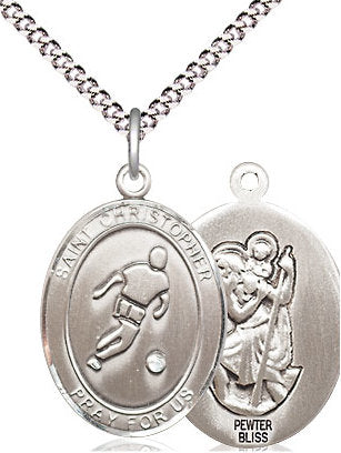 Soccer / St. Christopher Medal in Fine Pewter, 3/4", Your Choice of Chain # 17391
