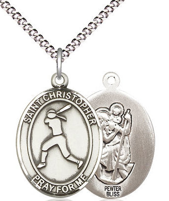 Lady's Softball / St. Christopher Medal in Fine Pewter, 3/4", Your Choice of Chain # 17392