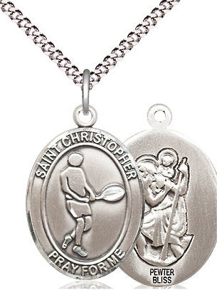 Tennis / St. Christopher Medal in Fine Pewter, 3/4", Your Choice of Chain # 17395