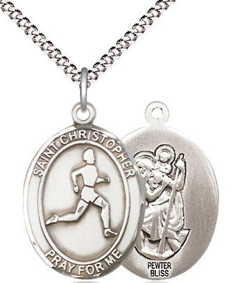 Track & Field / St. Christopher Medal in Fine Pewter, 3/4", Your Choice of Chain # 17396