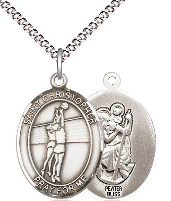 Lady's Volleyball / St. Christopher Medal in Fine Pewter, 3/4", Your Choice of Chain # 17397