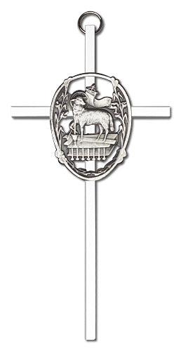 6" Lamb of God Cross, Silver-Tone Medallion on Nickel Plated Cross, # 1740