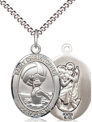 Women's Water Polo / St. Christopher Medal in Fine Pewter, 3/4", Your Choice of Chain # 17400