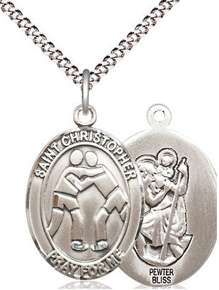 Wrestling / St. Christopher Medal in Fine Pewter, 3/4", Your Choice of Chain # 17401