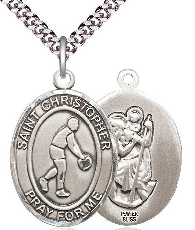 Basketball / St. Christopher Medal in Fine Pewter, 1", Your Choice of Chain # 17405