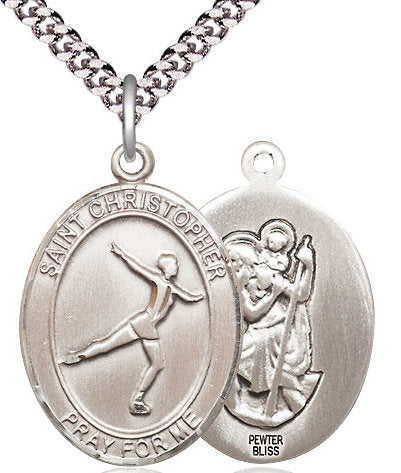 Figure Skating / St. Christopher Medal in Fine Pewter, 1", Your Choice of Chain # 17410