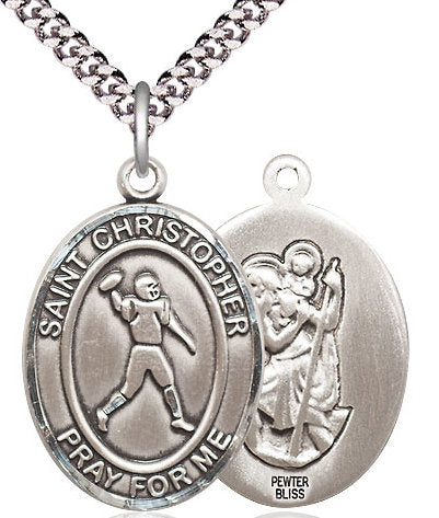 Football / St. Christopher Medal in Fine Pewter, 1", Your Choice of Chain # 17412