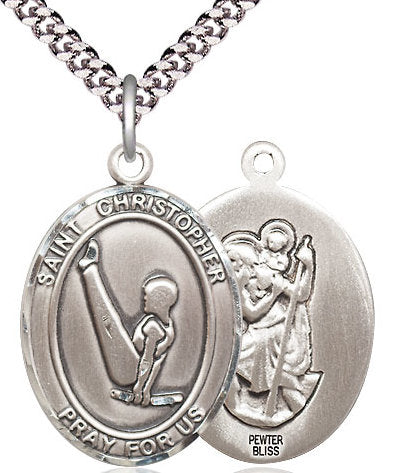 Gymnastics / St. Christopher Medal in Fine Pewter, 1", Your Choice of Chain # 17414