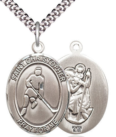 Ice Hockey / St. Christopher Medal in Fine Pewter, 1", Your Choice of Chain # 17415