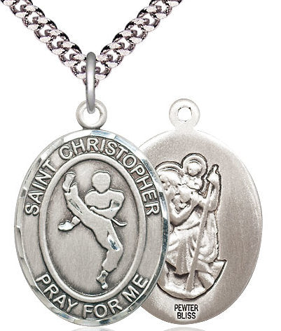 Martial Arts / St. Christopher Medal in Fine Pewter, 1", Your Choice of Chain # 17417