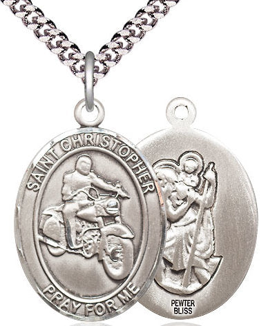Motorcycle / St. Christopher Medal in Fine Pewter, 1", Your Choice of Chain # 17418