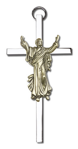 4" Risen Christ Cross, Gold-Tone Figure on Nickel Plated Cross, # 1742