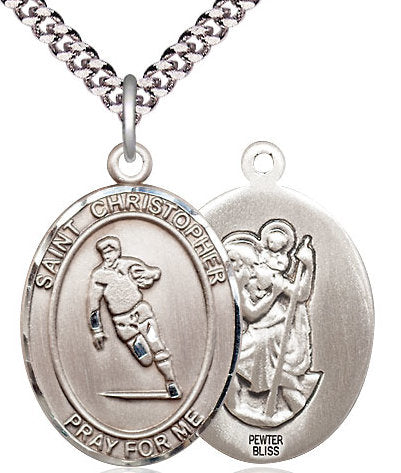 Rugby / St. Christopher Medal in Fine Pewter, 1", Your Choice of Chain # 17420
