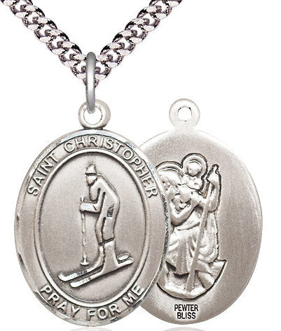 Skiing / St. Christopher Medal in Fine Pewter, 1", Your Choice of Chain # 17421